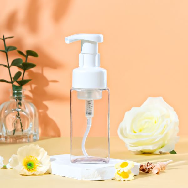 Transparent PET Square Foam Pump Bottle with Lock Pump for Skincare Products