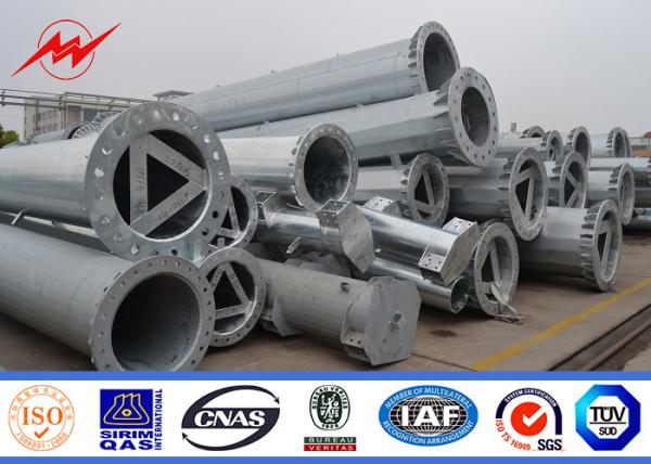 High Voltage 35KV Cross Arm Galvanized Steel Power Tubular Poles With Bitumen
