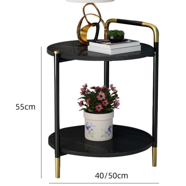 Two Tier Round Marble Coffee Table , Steel Frame Marble Top Tea Table