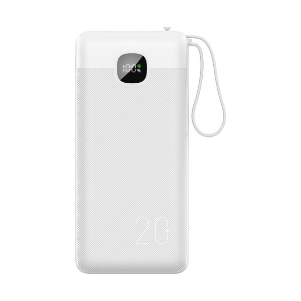 20000mAh High Capacity Fast Charging Power Bank, 3 Built-in Cables (Type-C, Lightning, USB), Dual Ports Type-C Input/Output & USB-A Output, LCD Digital Battery Display, CE FCC RoHS UKCA Certified Port