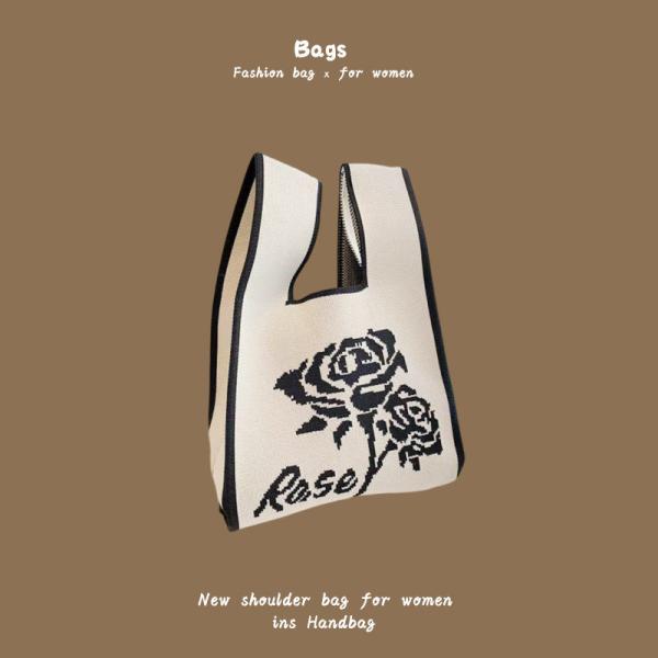 THE NEW INTERNET CELEBRITY HANDBAG KNITTING HAND KNITTING WOOL BUCKET BAG HAND CASUAL TOTE LUNCH BAG