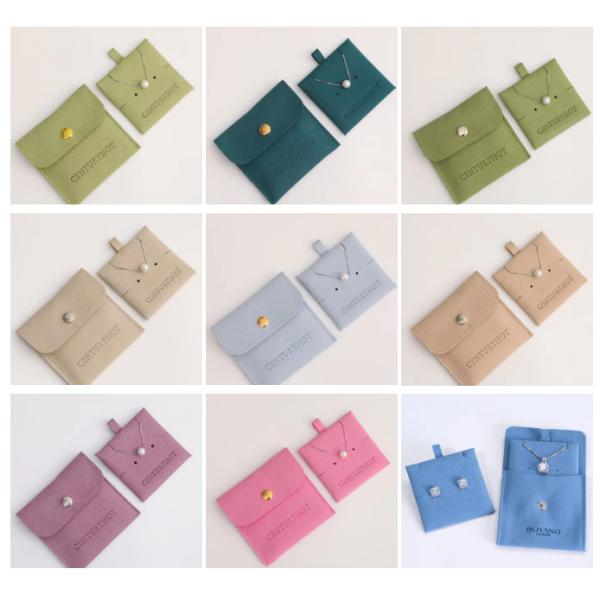 Microfiber Suede fabric Envelope Jewelry Bags Bulk Storage Custom Logo Button Closure Pouch