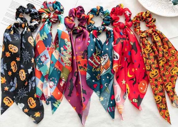 Autumn winter Christmas scrunchies Halloween festival streamer lady decorative hair bands accessories