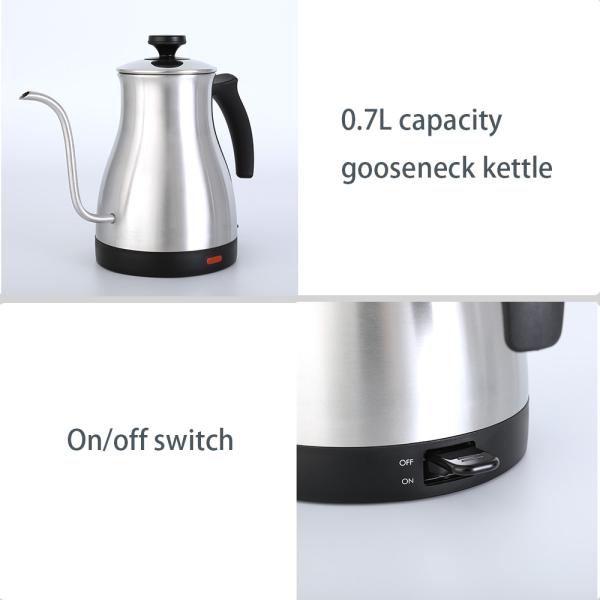 0.7L Gooseneck Stainless Steel Electric Kettle Cordless Mechanical Control Type
