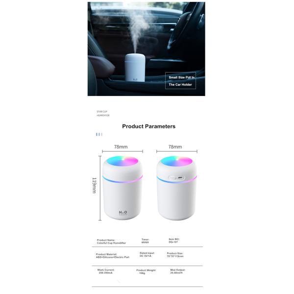 Увлажнитель с ультразвуковым портатилом 300 мл для автодиффузоров Увлажнитель для очистки