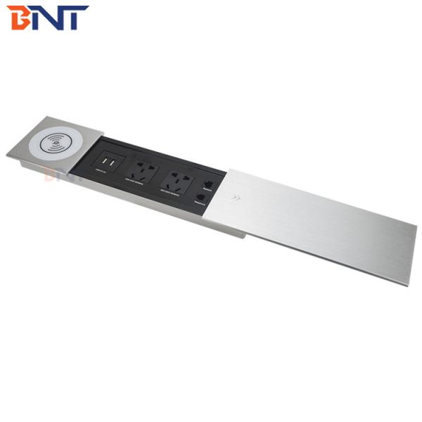 BNT Office Wireless Charger Hidden Manual Slip Open Cover Tabletop Socket with Aluminum Alloy Cover