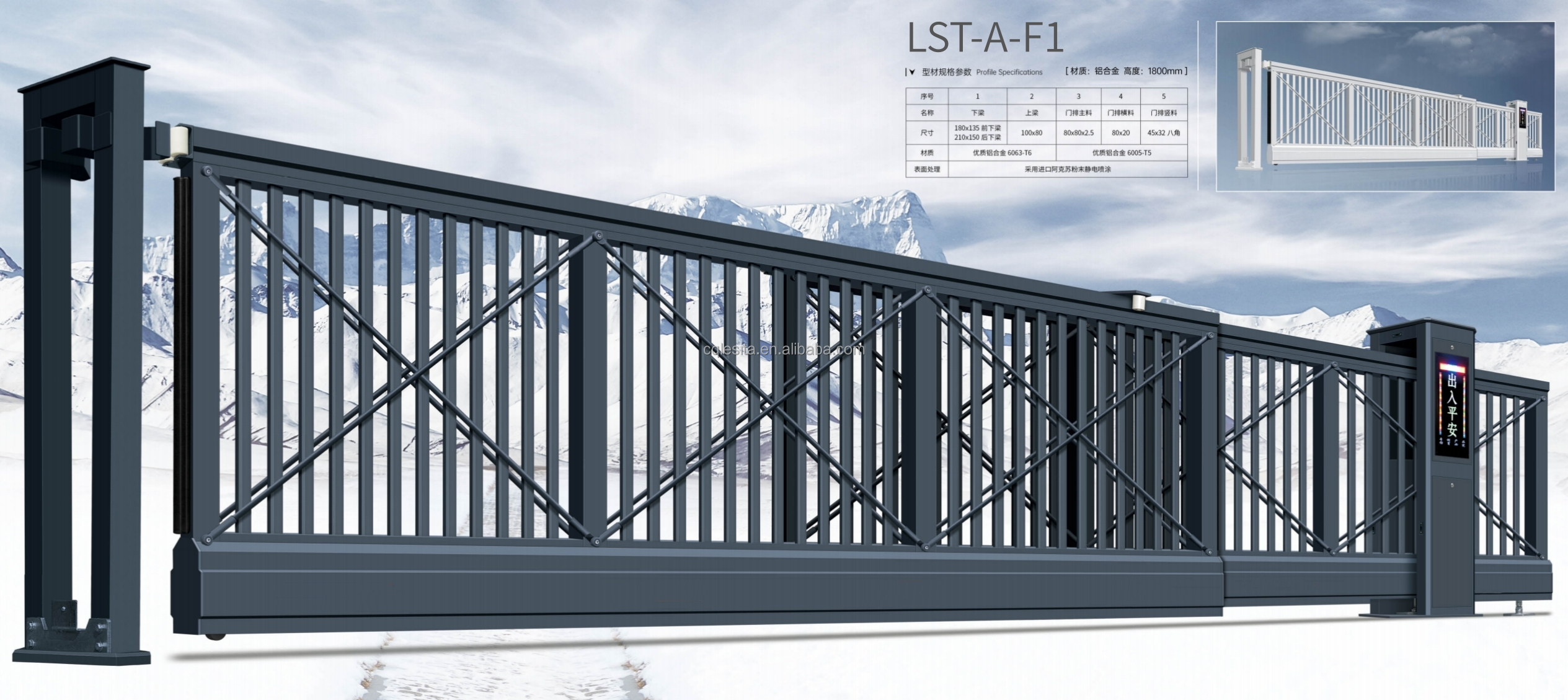 Industrial Aluminum Alloy Automatic Sliding Gate with Smart Electric Motor for Retractable Driveway Main Gate