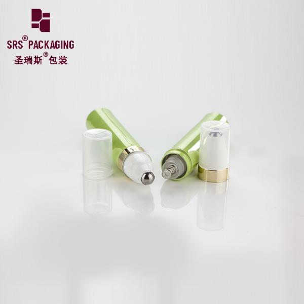 Empty cosmetic 10ml green color press airless pump plastic roll on bottle