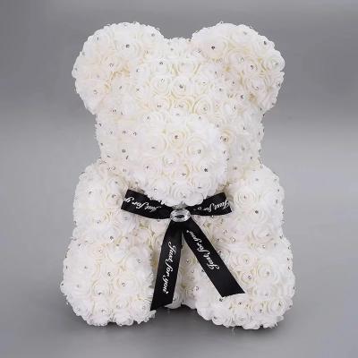 New Arrival Diamond Rose Bear Foam Rose Decorated Diamond Teddy Rose Bear