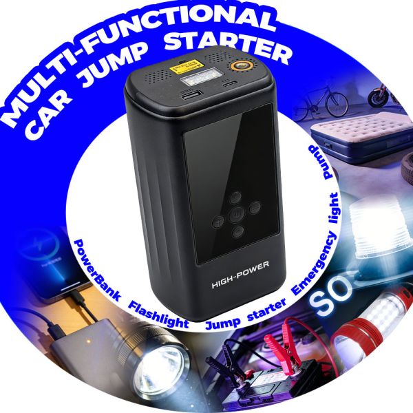 600A Peak Current Jump Starter with 150PSI Tire Inflator and 6400mAh Portable Power Bank