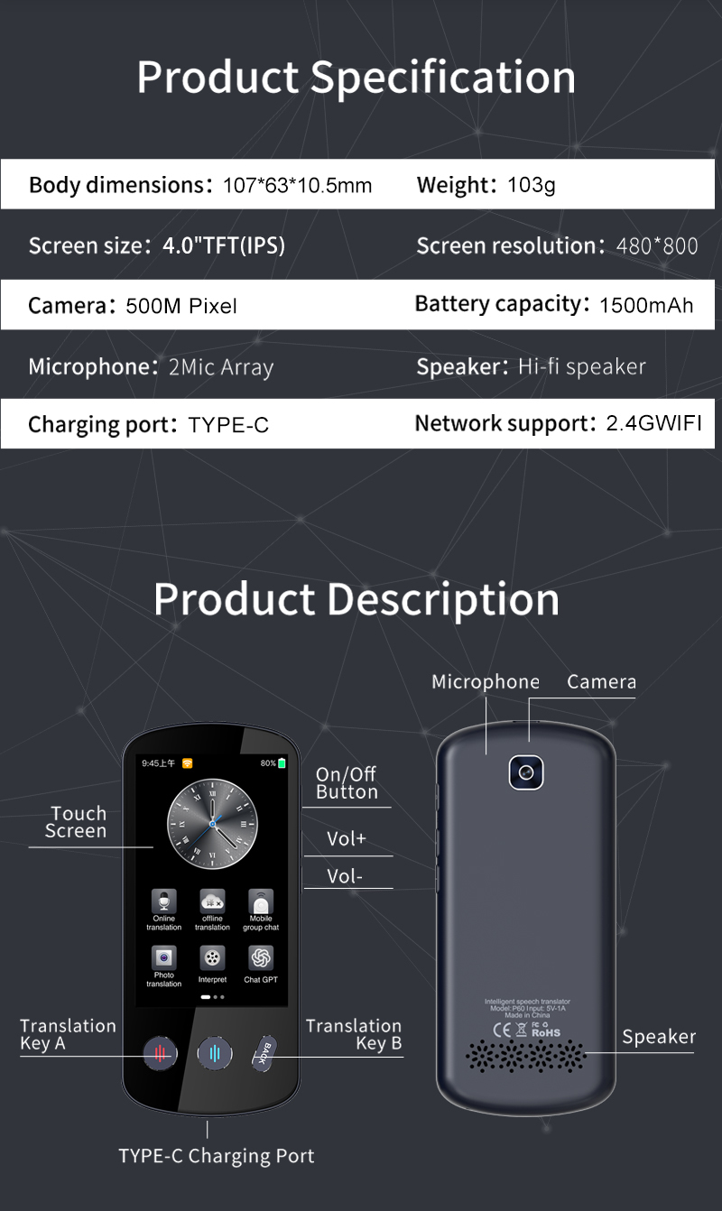 Two Way Language Translation Device Real Time Mobile Remote Translation Multilingual Translator