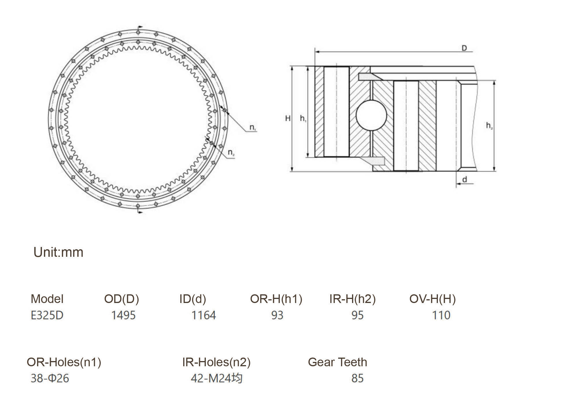 SLEWING BEARING E325D 353-0654 GEAR & BEARING GP-SWING FIELD REPLACEMENT FOR 353-0558