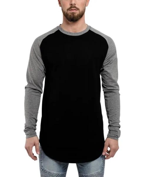                  Men′s Baseball Long Sleeved T-Shirt Oversize Fashion Basic Sleeve Raglan Men′s Longline Tee L/S             