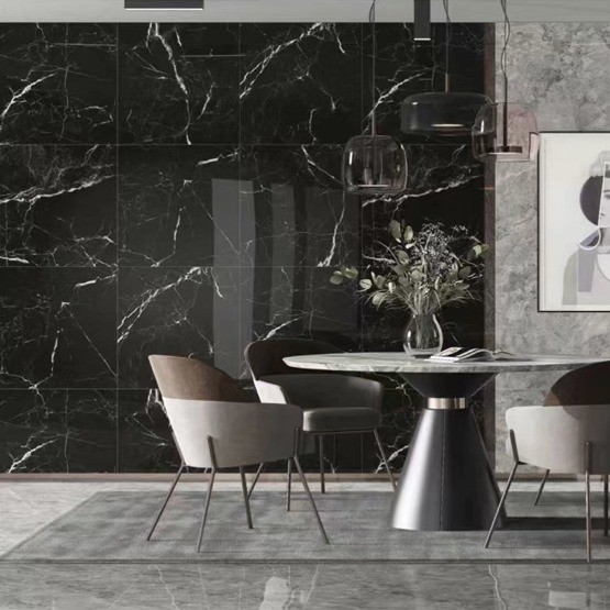 GLOSSY Polished Black Pearl Bath Tiles Ceramic Tile White and Black Golden Vein Black Marble Tiles Royal Black