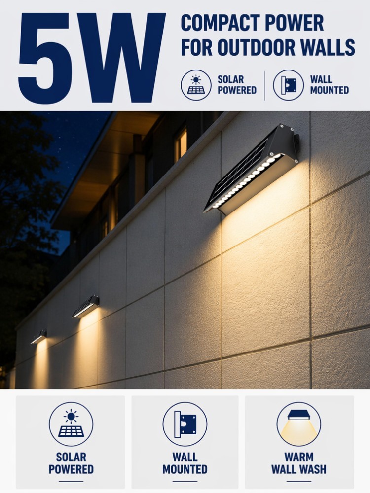 5W Solar Powered Wall Washer Lights IP65 Waterproof LED Facade Lighting For Building Walls