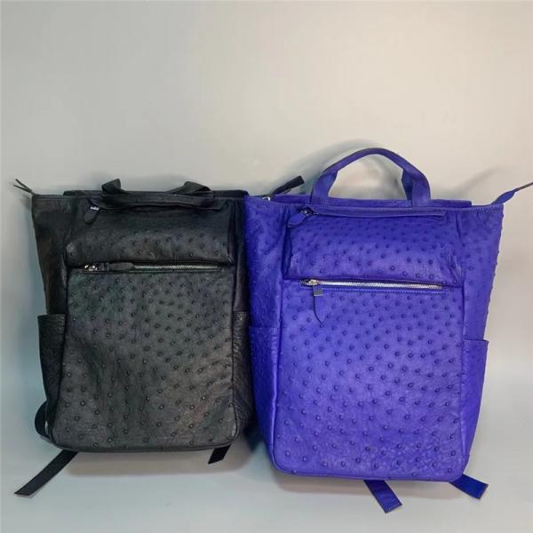 Casual Style Authentic Real True Ostrich Skin Men's Large Blue Travel Backpack Genuine Leather Male Top-handle Bag Pack