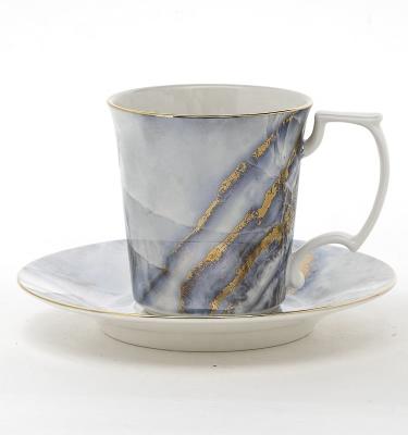 Marble design high-end cup and saucer gift set porcelain coffee tea cups and saucers