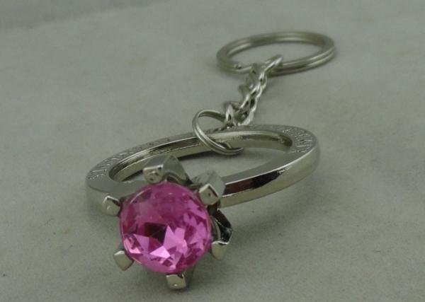 Purple Rhinestone Promotional KeyChain With Chrome Plating ,  Full Relief Design Zinc Alloy