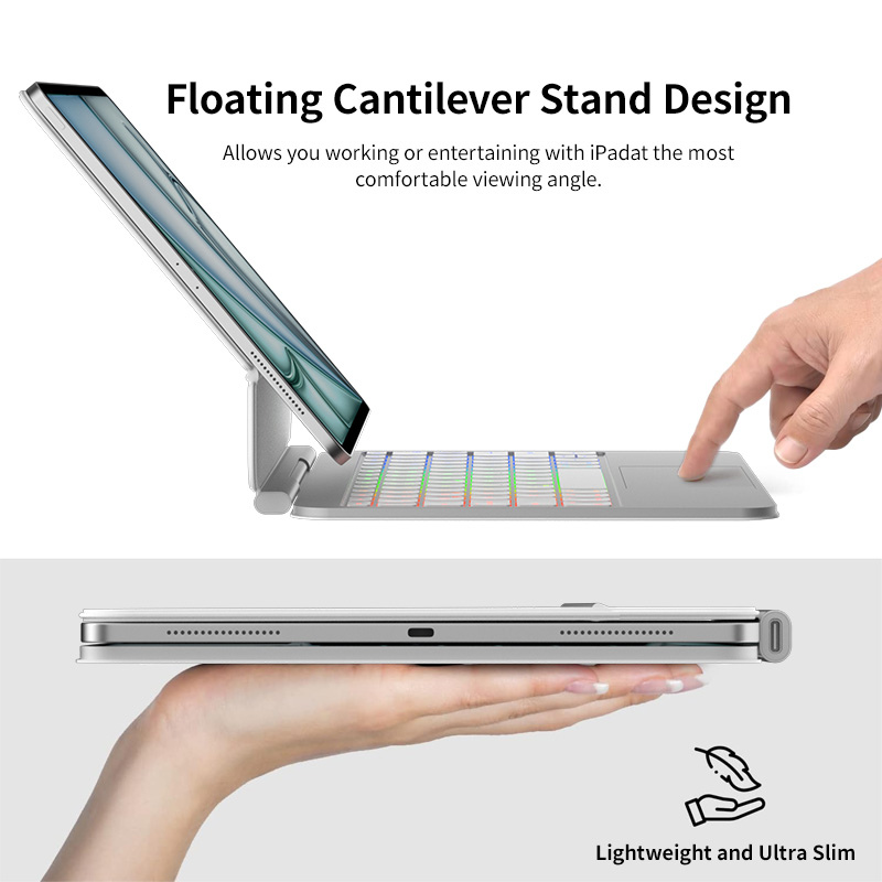 Custom Logo Magic Keyboard Case for iPad Aluminum Alloy Panel 7-Color Backlit Multi-Touch Trackpad Voice Input