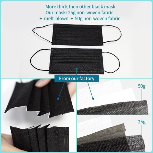 Antibacterial 95% BFE 3 Ply Non Woven Face Mask Black Civil Non - Medical