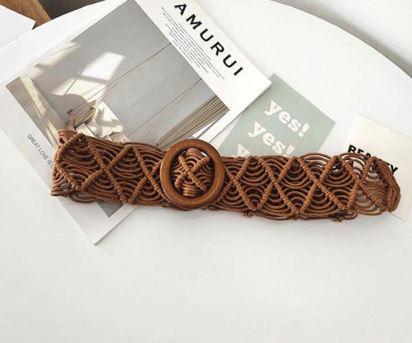 5cm Width Woven Cotton Waist Belt Round Wooden Buckle