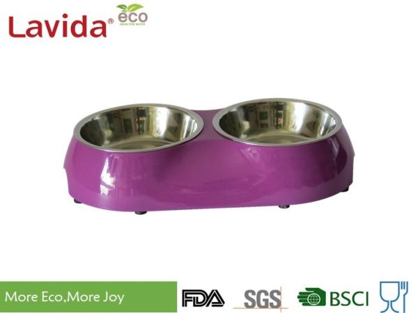 Shatter Proof Melamine Pet Bowl , Non - Flammable Pet Feeding Tray With 2 Bowls