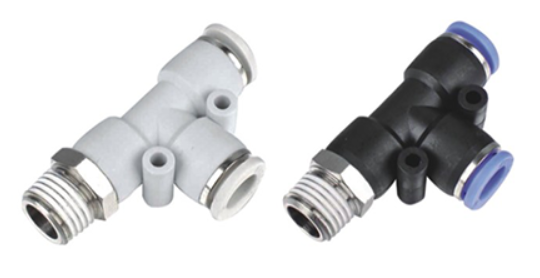 Black colour Branch Tee push - in Male connector Side Thread Tube Fittings