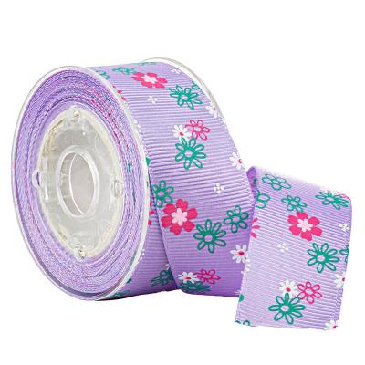 4 Colors Floral Purple Anti Alcohol Printed Grosgrain Ribbon