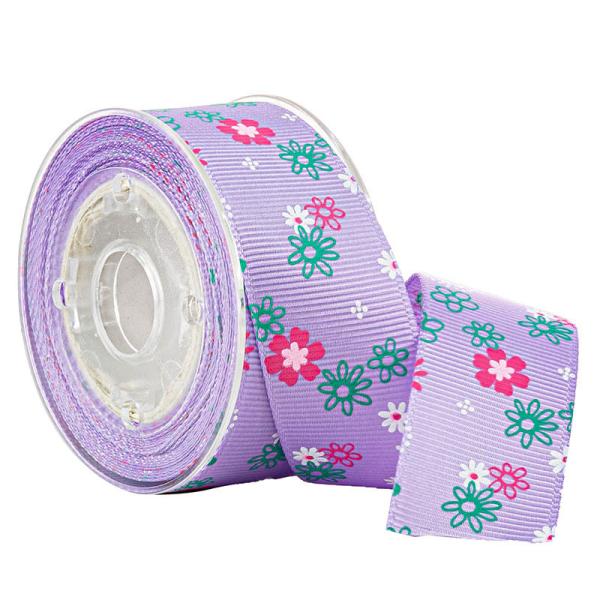 4 Colors Floral Purple Anti Alcohol Printed Grosgrain Ribbon