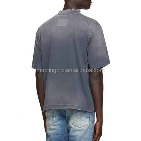 Vintage Wash Tee Shirts Needle Detection Oversized Mens Distressed T Shirt
