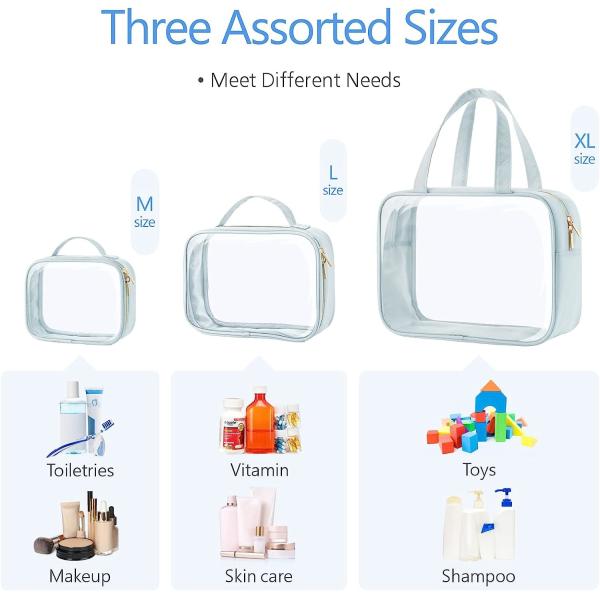 3 Pack Clear Makeup Bags With Handle Large Opening Waterproof Clear Cosmetic Bags