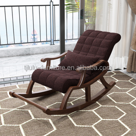 Wooden Rocking Chairs Enhance Your Living Room with this Lazy Recliner Lounge Chair and its Comfortable Velvet Fabric