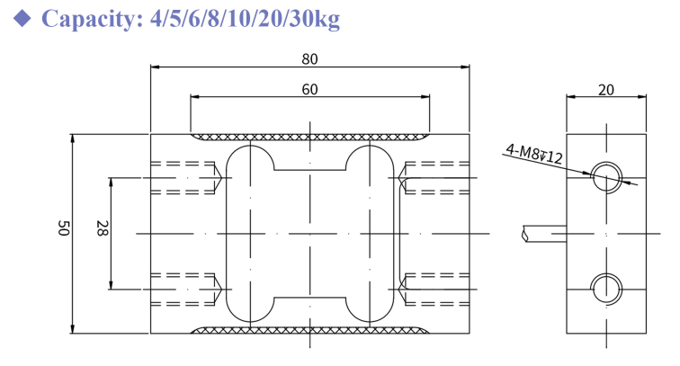 Compact Aluminum Alloy Single Point Load Cell With Multi-Dimension Options WL-119 Side Mounted 1-30kg