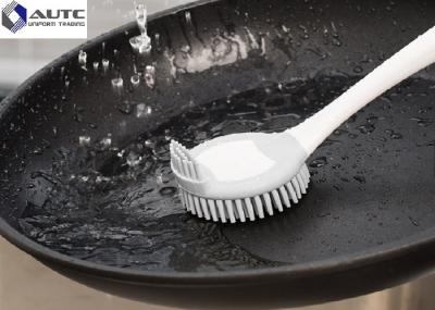 Escova de limpeza lateral dobro da cozinha, escova de limpeza cinzenta com cabeça plástica da mão TPR