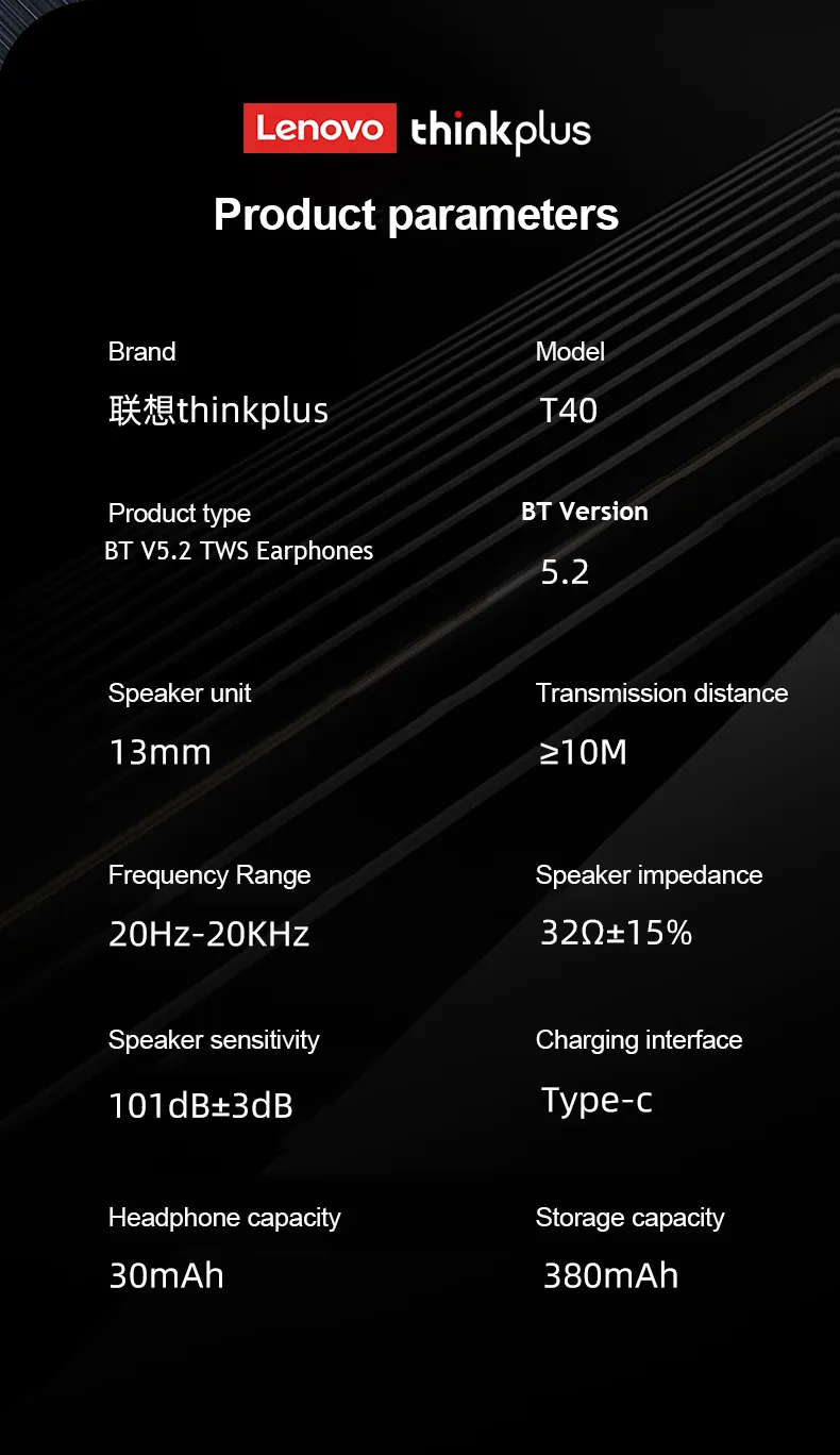 Lenovo T40 Gaming Tws Earbuds Wireless Sports Earphones FCC Certificate