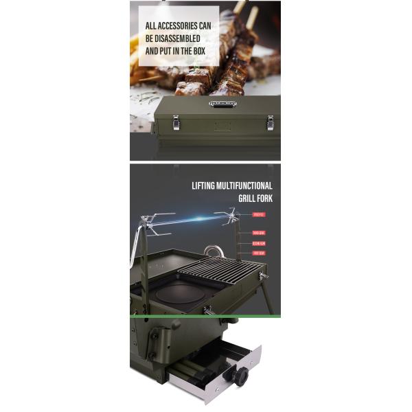 Chrome Plated Rotating Skewer Suitcase Grill Perfect for Camping and Outdoor Cooking