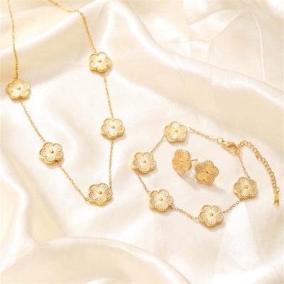 Stainless Steel Gold Plated Anti-Tarnish Clover Jewelry Set For Girls & Women