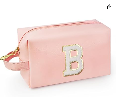 Personalized Initial Makeup Bag with Handle, Preppy Cosmetic Bag with Inner Zipper Pocket, 8 9 10 11 12 13 14 Years Old Girl, Graduation Gifts for Teen Girls Women Teachers