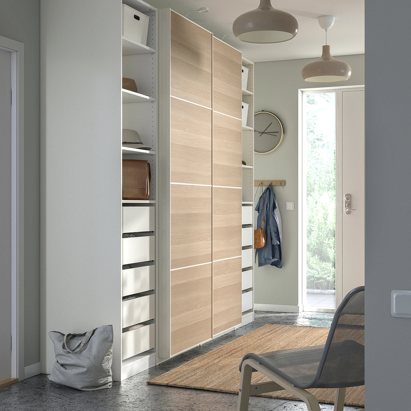 Melamine Sliding Door Closet Modern Modular Lacquer Bedroom Wall Wardrobe Wood Grain Plain