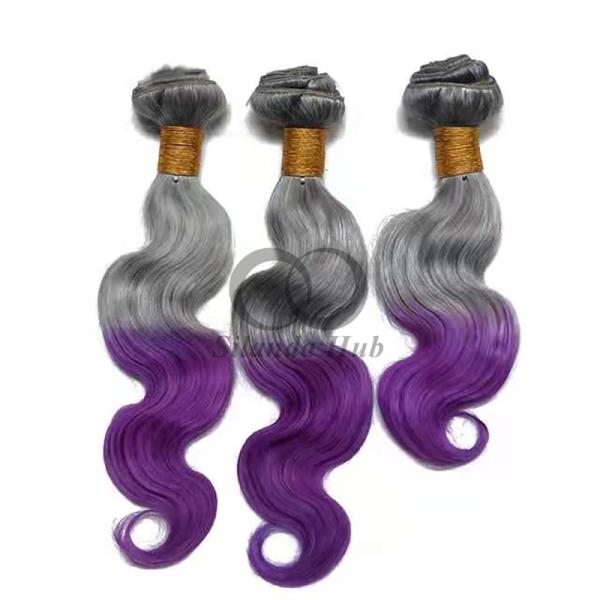 Grey/Purple Body Wave Remy Human Hair Bundles Sew In Weave Bundles Brazilian Bundle Deals