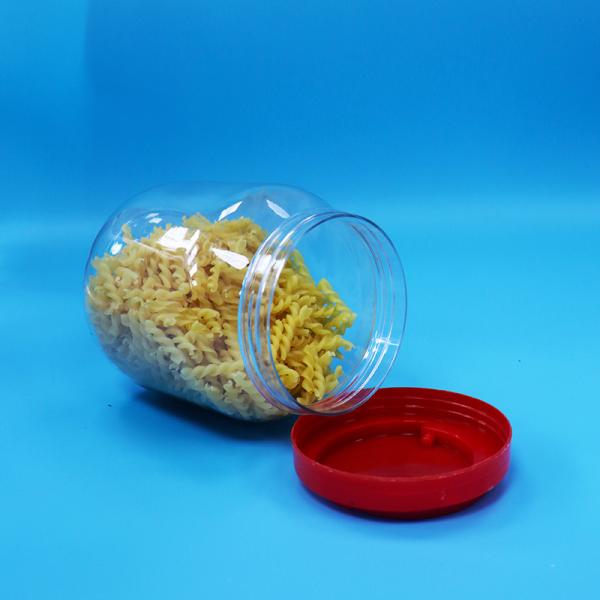 Pot à bonbons Cookie à large ouverture en PET de qualité alimentaire, transparent, cylindrique, avec couvercle rouge à vis
