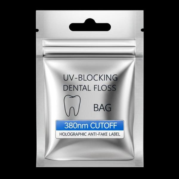 UV-Blocking Dental Floss Bag 380nm Cutoff Holographic Anti-Fake Label