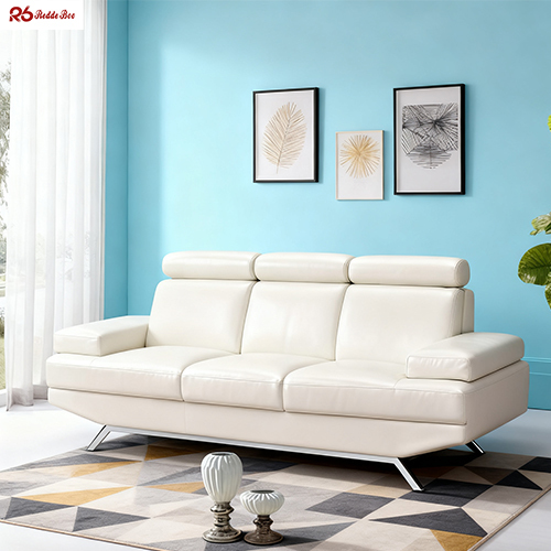 Genuine Leather White Leather Sectional Couch Metal Legs Loveseat Sofa OEM