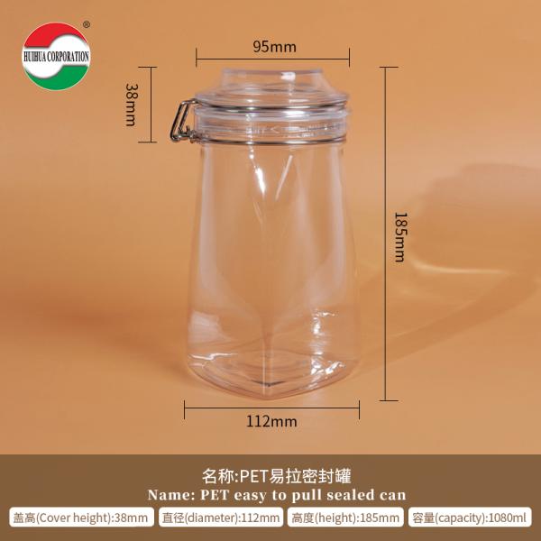1080ML PET Botella de plástico PET transparente cilindro Jarrones sellados para alimentos Solución de almacenamiento de tapa de cubierta