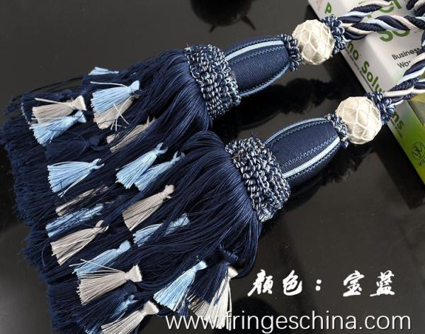 Delicate custom long tassel fringe trimming for curtain attractive tieback hanging ball