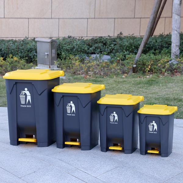 Factory Hot Sale Plastic Waste Pedal Bin 30L 40L 50L  80L 100L Black Trash Can Outdoor Plastic Waste Bin