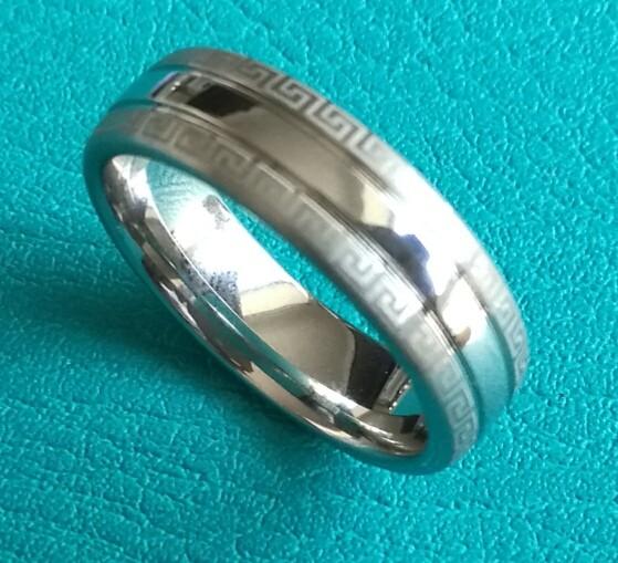 7mm Center Shiny Double Great Wall Pattern Grooves Dome Cobalt Chrome Wedding Band Ring