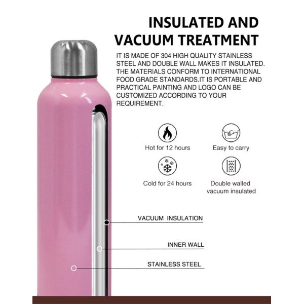 Eco Friendly Ergonomic Hiking Sports Bottles 304 Stainless Steel Red Color Water Flask For Outdoor Activities