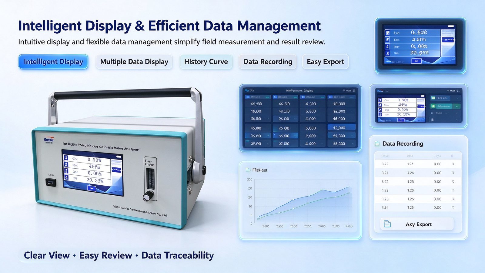 Portable Calorific Value Analyzer High Accuracy Multi Gas Detector For CO H2 CH4 CO2 O2