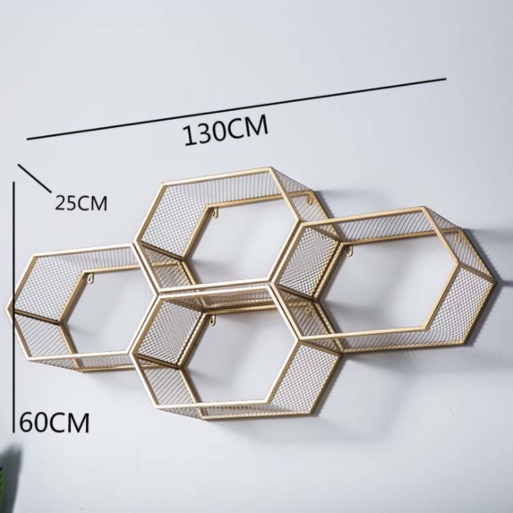 Contemporary Design Style Metal Hexagon Wall Shelf for Wall Mount Storage